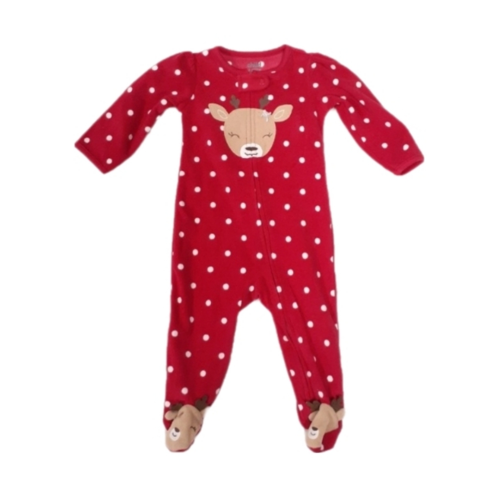 Child of Mine Babies Red and White Polka-dot Reindeer Footies Size 6-9 Months